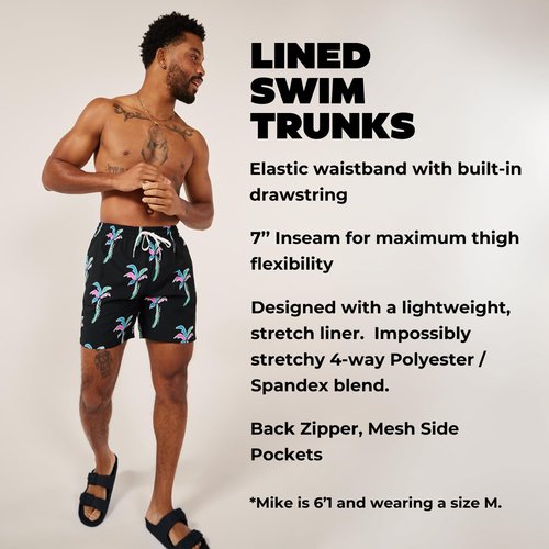 Chubbies Lined Men's Swim Trunks - 7 Inch Swim Shorts with Elastic Waist & UPF 50+ Protection