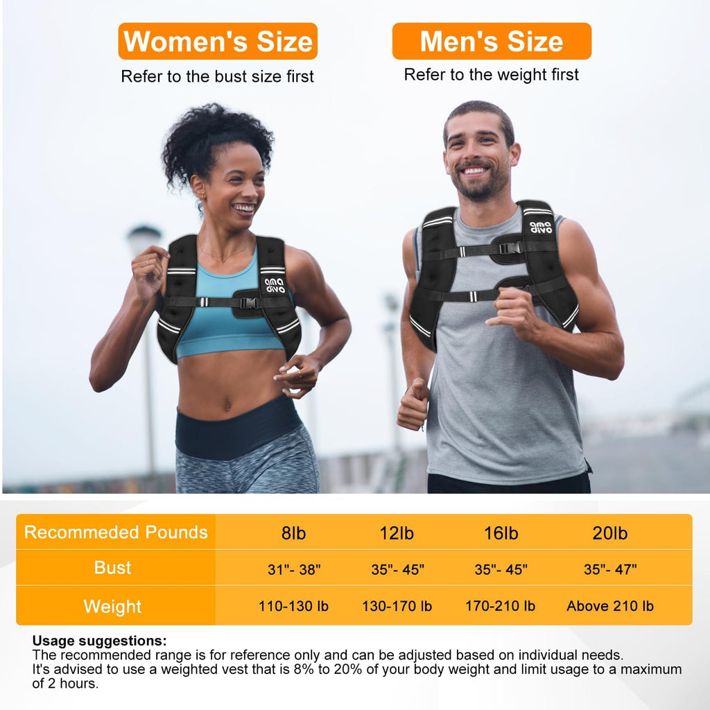 Skiennix Weighted Vest - Reflective Design for Walking, Running & Fitness | Adjustable 8lb-20lb