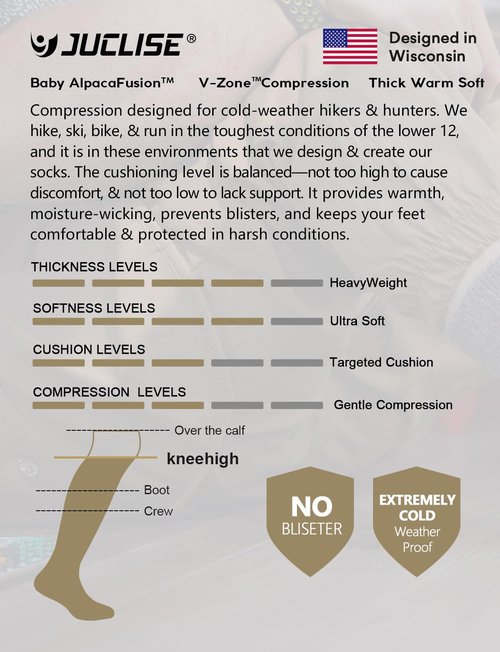 Juclise Alpaca Wool Heavyweight 15-25 mmHg Knee High Compression Support Socks Thick Winter Thermal Warm Soft (US, Alpha, Large, Regular, Regular, Black Lines+Dusty Pink Lines)