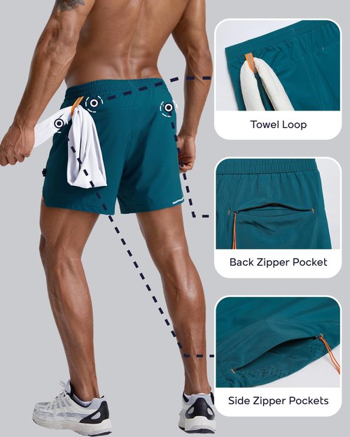 maamgic Men's Athletic Running Shorts with Liner Ultra Lightweight Workout Shorts 5" Quick Dry Gym Shorts with Zipper Pockets Peacock Blue Medium