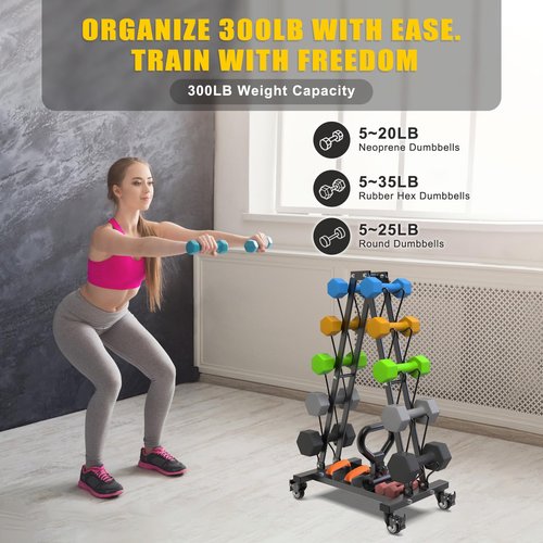 Kipika Heavy Duty 3 Tier Dumbbell Rack Multifunctional, Weight Rack for Dumbbells, Home Gym Equipment, Suitable for Storage of Dumbbell, Kettle Bell, Barbell Plate, Barbell Bar (5 Tier Tilt Shelf)