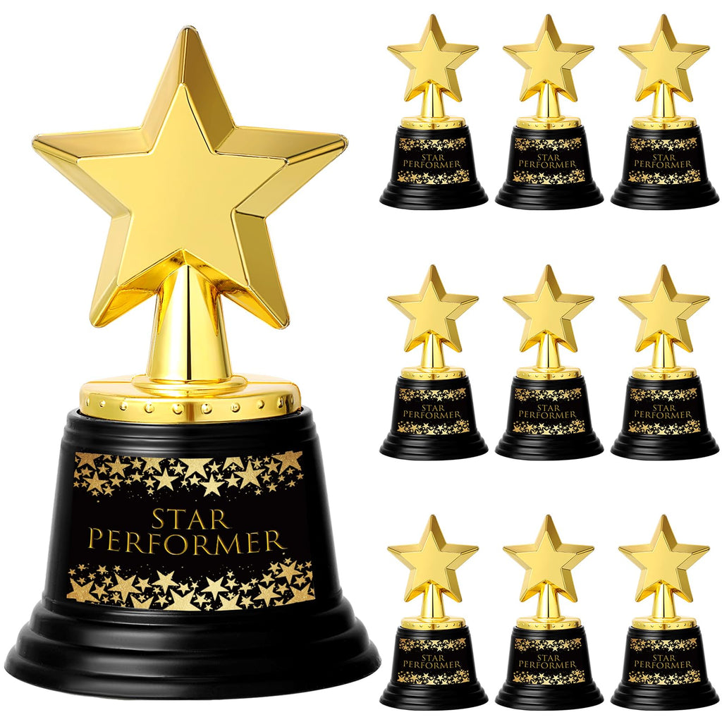 Fumete 10 Pcs 5 Inch Plastic Gold Trophy Award Thank You for Being Awesome Star Thumbs up Award Trophies Bulk Golden Trophies for Employee Teacher (Star Performer)