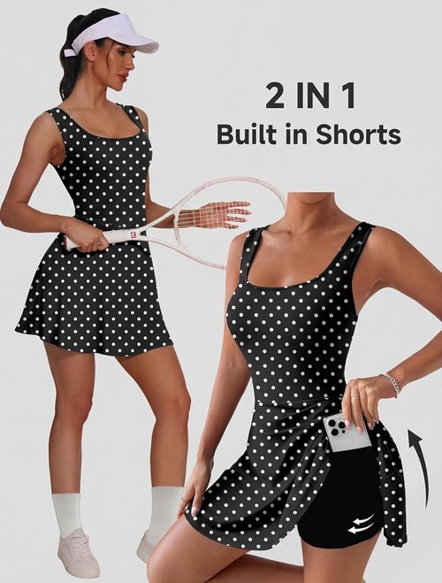 NIASHOT Women's Athletic Dress - Built-In Shorts & Pockets for Tennis & Golf | U Neck A-Line Style