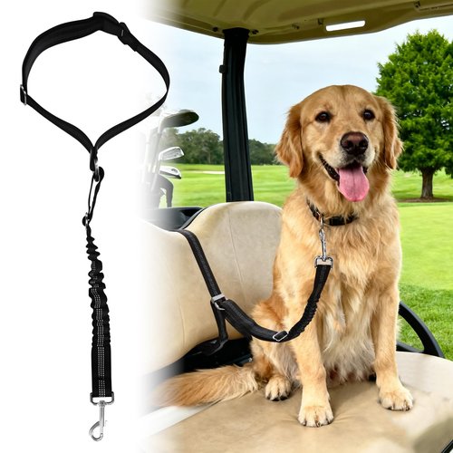 Golf Cart Dog Seat Leash & Safety Harness | Adjustable Pet Seat Belt with Tangle-Free Retractable Strap, Fits All Golf Cart Models (for Single Dog)