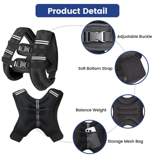 Weighted Vest with Two Adjustment Straps for Men Women, 8lbs/12lbs/16lbs/20lbs Weight Vest with Reflective Stripes for Workout, Strength Training, Running, Fitness, Muscle Building, Weight Loss