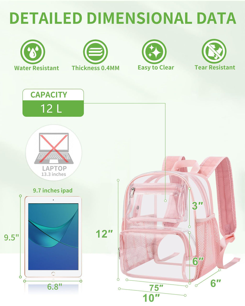 MAY TREE Small Clear Backpack Stadium Approved for Women and Men Clear Bag for Stadium Events Concert Sporting Festival, Princess Pink