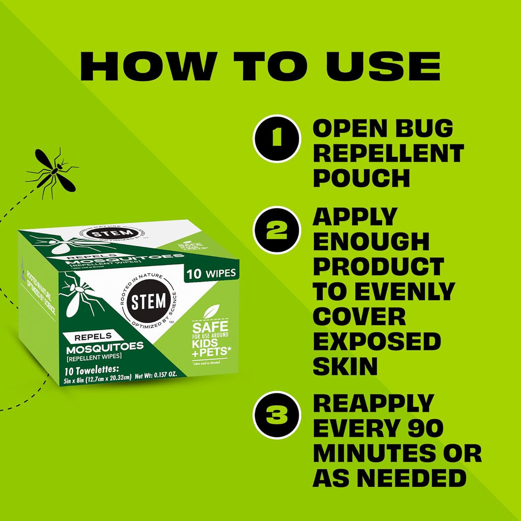 Skiennix Mosquito Repellent Wipes - Natural Botanical Extracts | 10 Wipes Per Pack