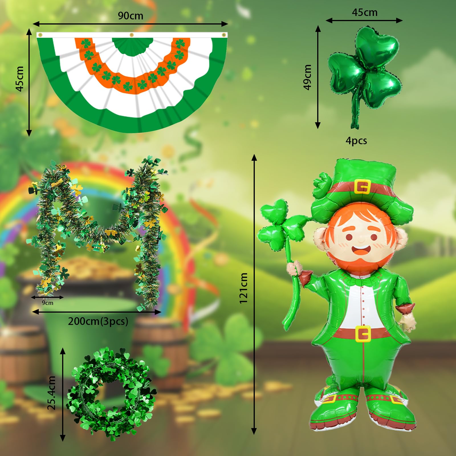 St. Patrick's Day Golf Cart Decorations Kit, St. Patrick Parade Car Decorations, Parade Car Accessories with Shamrock Garland, St Patricks Day Accessories