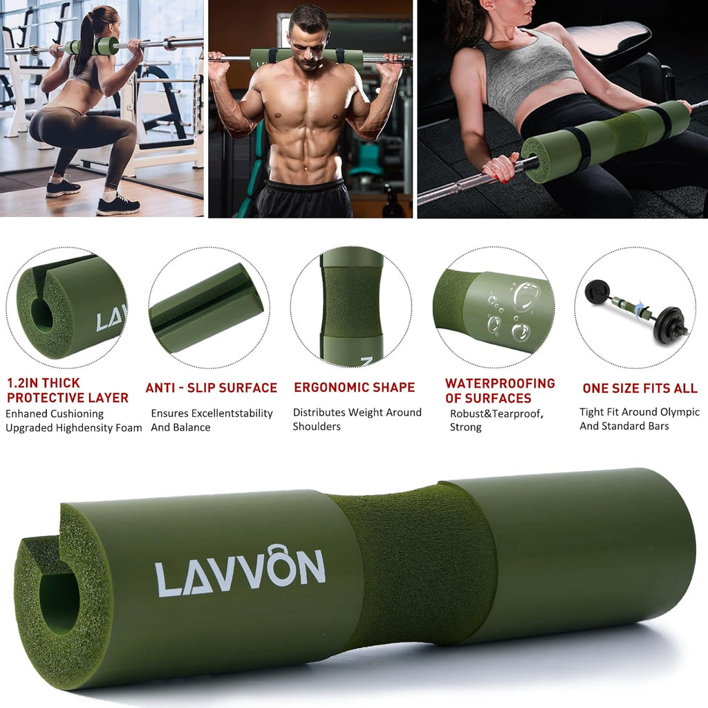 Squat Pad Set - Foam Barbell Pad for Squats & Lunges | Olympic Weight Bar Pad with Ankle & Wrist Straps
