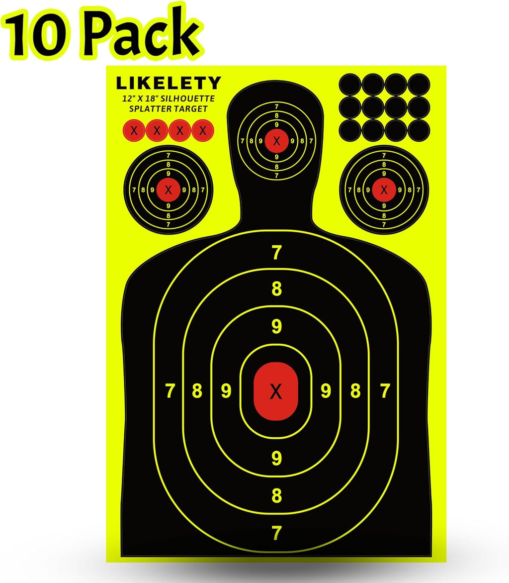 Silhouette Splatter Targets - Adhesive Shooting Target Stickers for Indoor/Outdoor Practice | 12x18 Inch, 10/25/50 Pack