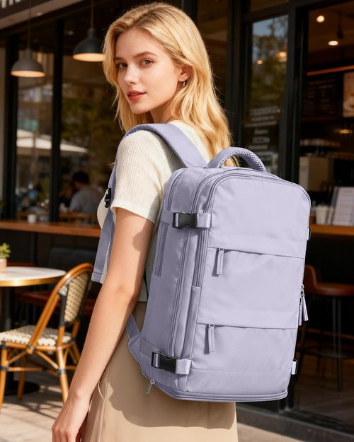 Coofay Large Carry-On Backpack - Airline Approved Waterproof Travel Bag for Women | Purple Casual Daypack