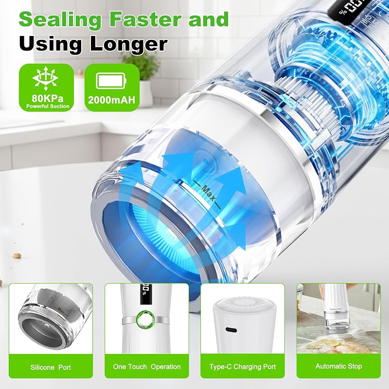Vacuum Sealer for Food with LED Display, 80kPa Handheld Food Saver | 30 Bags (15S+15M) Variation