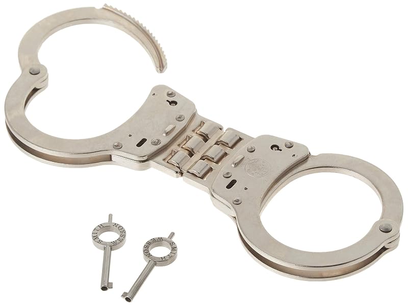 Hinged Handcuffs, Nickel Finish – Double Lock, Two Keys, Carbon Steel