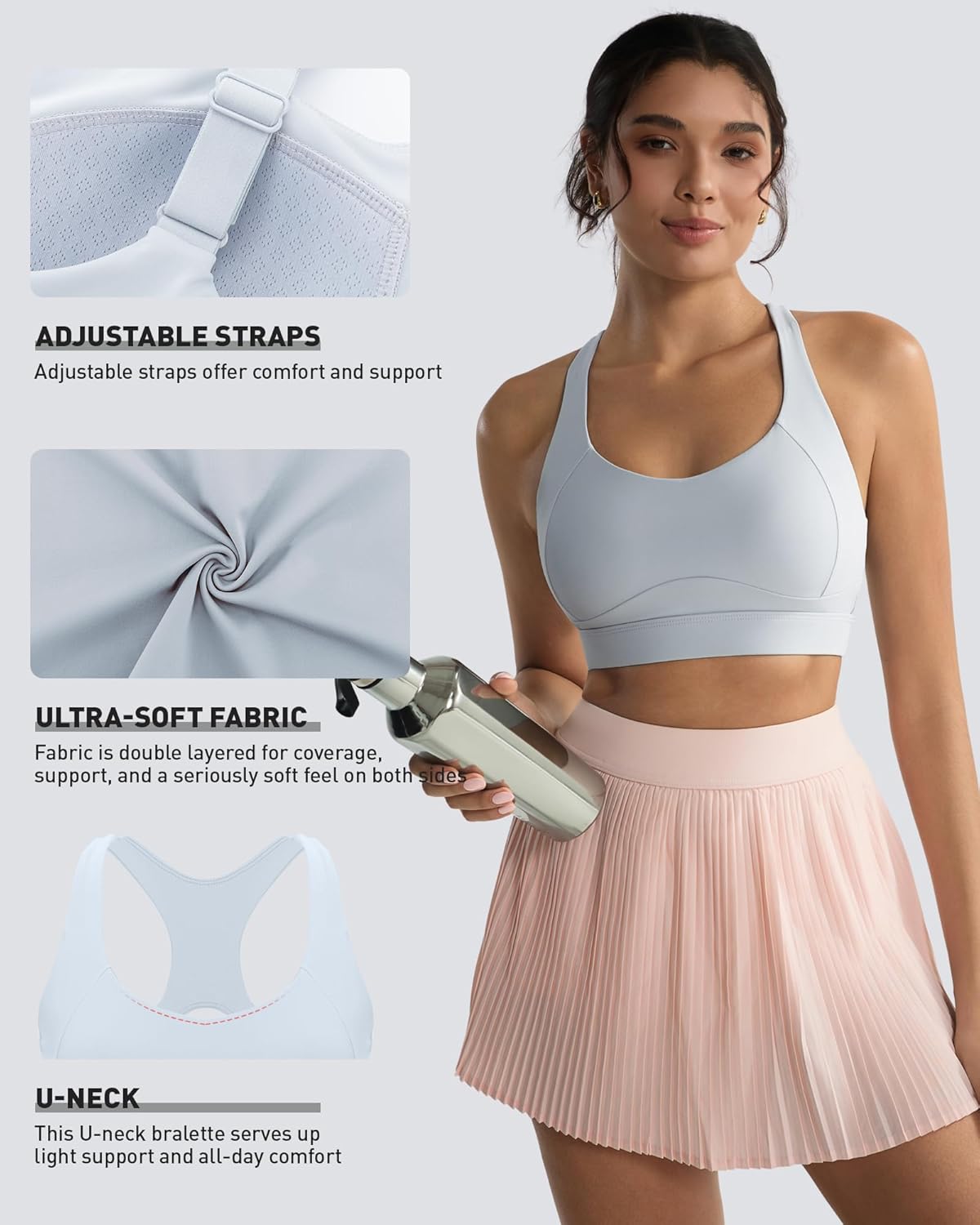 RUNNING GIRL High Support Sports Bra - Adjustable Straps & Sewn-In Pads for Women | Comfortable Fit