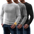 Riyiper 3 Pack Men's Ribbed Thermal Shirts Crew Neck Long Sleeve Tops Winter Stretchy Slim Basic Undershirt(Black, Gray, Light Gray,M)