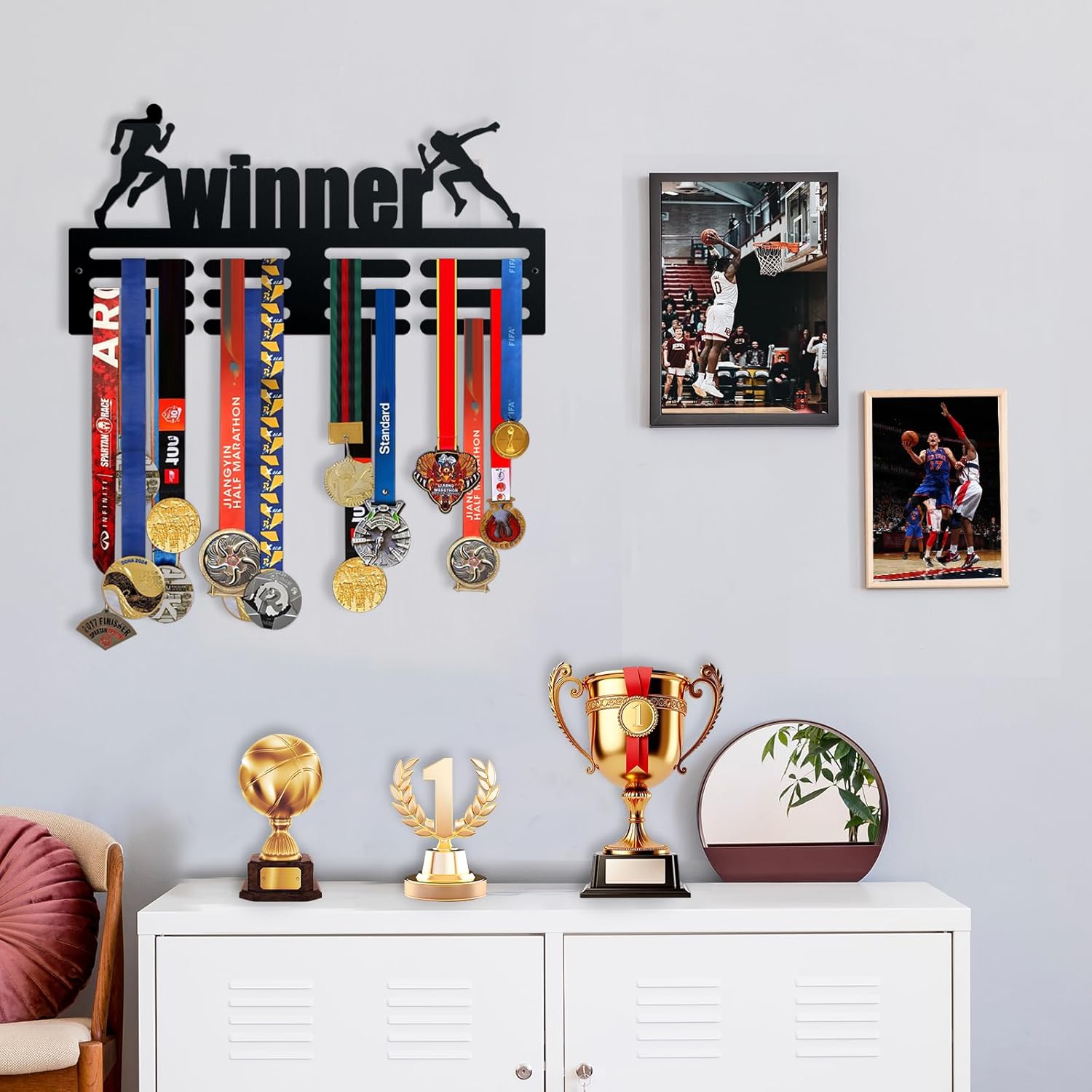 Premium Medal Display Rack by [Brand Name] - Wall Mount Sports Medal Holder for Athletic Achievements