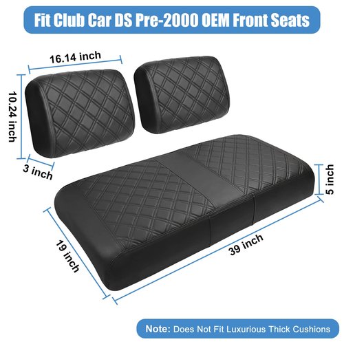 Club Car DS Pre-2000 Seat Cover, Golf Cart Front Seat Cover Fit For Club Car DS 1982-2000 OEM Ordinary Seat Cushion, Concave and Convex Design Appearance, Thick Vinyl Leather Comfortable/Breathable