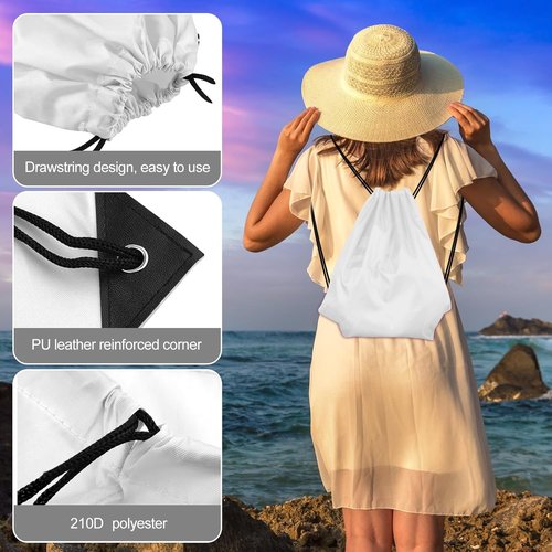 KUUQA Drawstring Backpack - 2 Pcs White Cinch Bags for Gym & Travel Storage