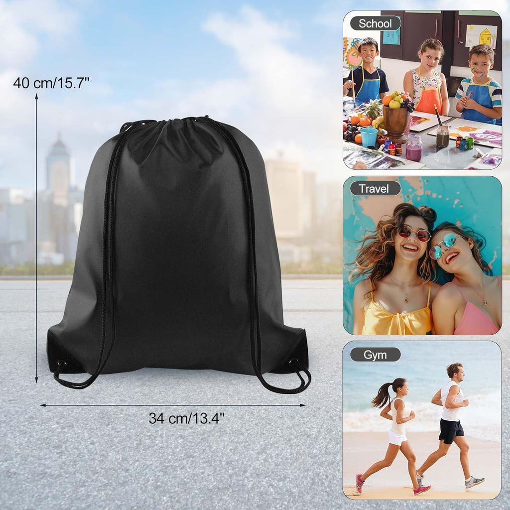 PLULON Drawstring Backpack - 2-Pack Black Cinch Sacks for Gym, Yoga, and Outdoor Travel