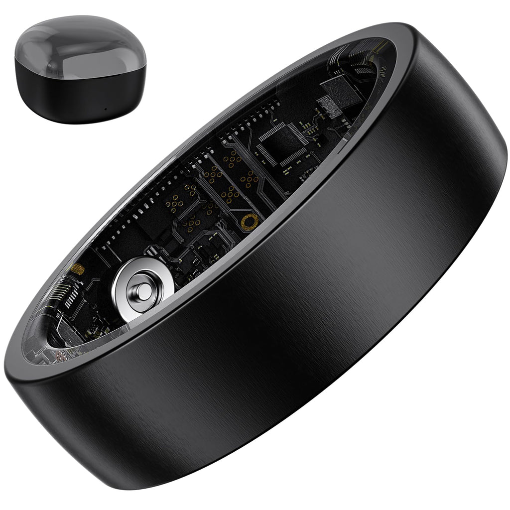 S SECRETTOP Smart Ring for Men Women, Fitness Ring with Sleep Tracker, IP68 Waterproof with Heart Rate, SpO2, Health Activity Trackers, Step Counting,Calorie Pedometer(Black 9)