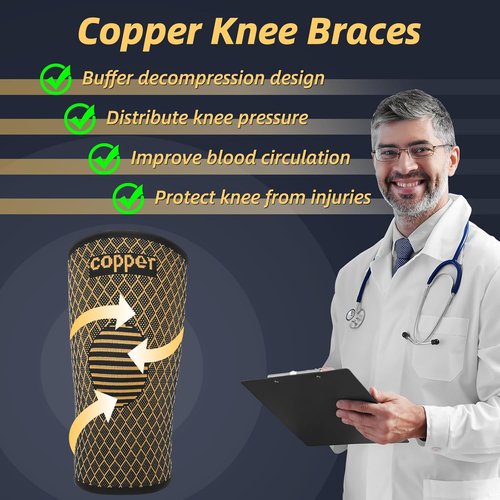 **Skiennix Copper Knee Brace - Compression Sleeve for Pain Relief | Yellow, Large Size for Sports**