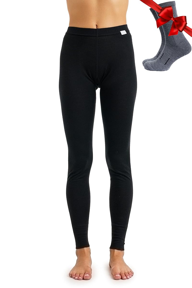 Black 165 g/m² Lightweight Merino Wool Base Layer Women’s Leggings (Medium) - 100% Merino