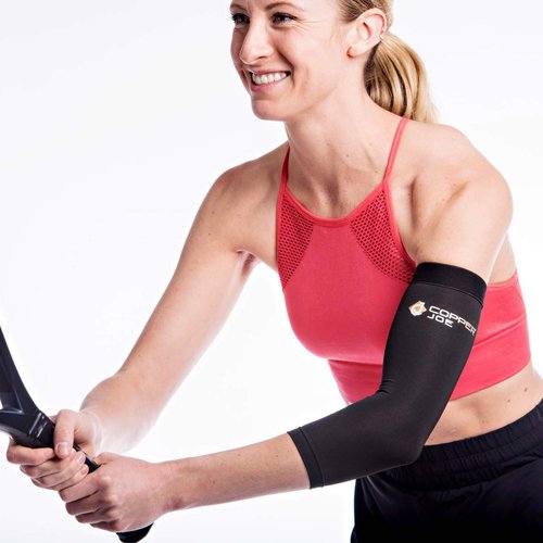 Copper Joe 2 Pack Recovery Elbow Compression Sleeve - Ultimate Copper Relief Elbow Brace for Arthritis, Golfers or Tennis Elbow and Tendonitis. Elbow Support Arm Sleeves For Men and Women (Large)