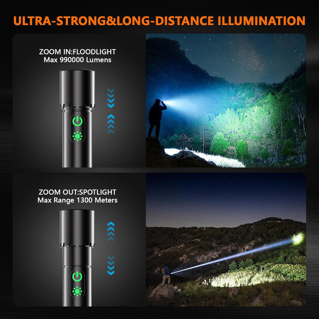 Rechargeable LED Flashlight - 2000 Lumen Super Bright, Waterproof, 9 Modes | Ideal for Camping, Emergencies