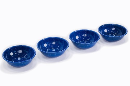 Enamelware for Camping and Backpacking - Enamel Cookware Gear Essentials for Camping and Backpacking (Made by Caddis Sports) (6 Inch Bowl (4 Pack))
