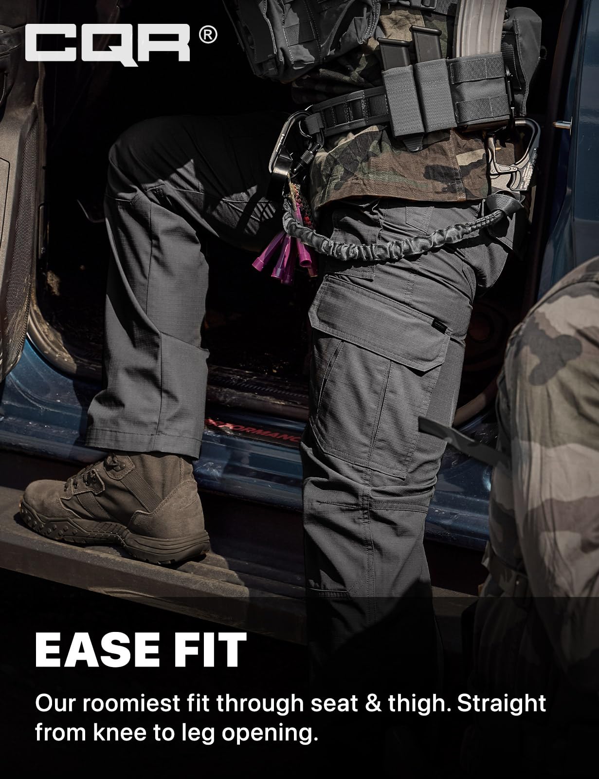 CQR Men's Tactical Pants, Water Resistant Ripstop Cargo Pants, Lightweight EDC Work Hiking Pants, Outdoor Apparel, Duratex Mag Pocket Charcoal, 44W x 32L