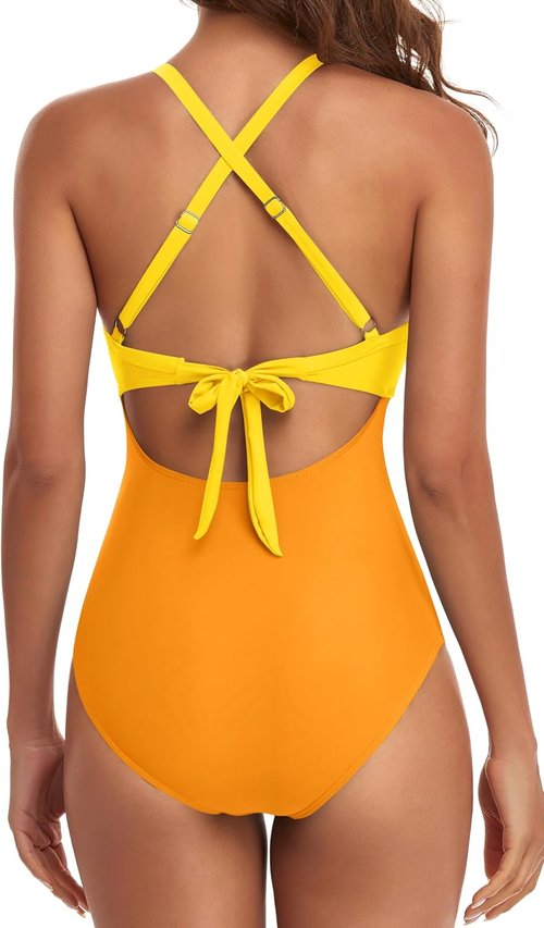 Eomenie Women's One-Piece Swimsuit - Tummy Control & Cutout Design | High-Waisted Wrap Tie Back