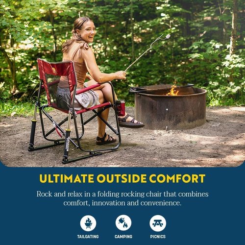 GCI Outdoor Freestyle Rocker Camping Chair - Portable Folding Rocking Chair with Drink Holder & Comfortable Backrest - Indigo Blue