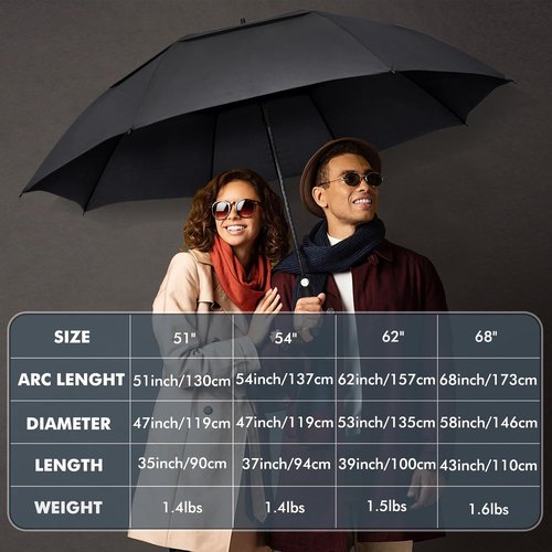 NINEMAX Golf Umbrella - Large 62-Inch Automatic Open Double Canopy | Windproof & Waterproof Design