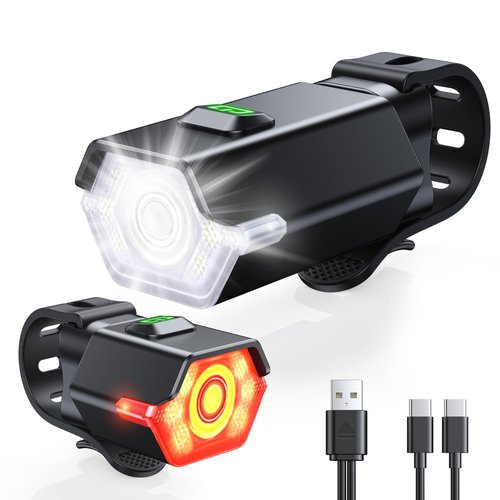 Zewdov Super Bright Bike Lights for Night Riding with Side Light, 3+6 Modes Bicycle Lights Front and Rear, IP65 Waterproof & Rechargeable 7 LED Bike Headlight for for Cycling Electronics, 1 Set