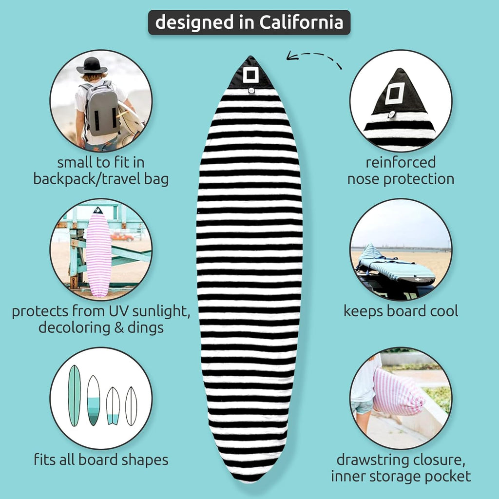 Surf Squared Surfboard Sock Cover - Lightweight Protective Bag for Shortboard & Longboard | Surfing Accessories