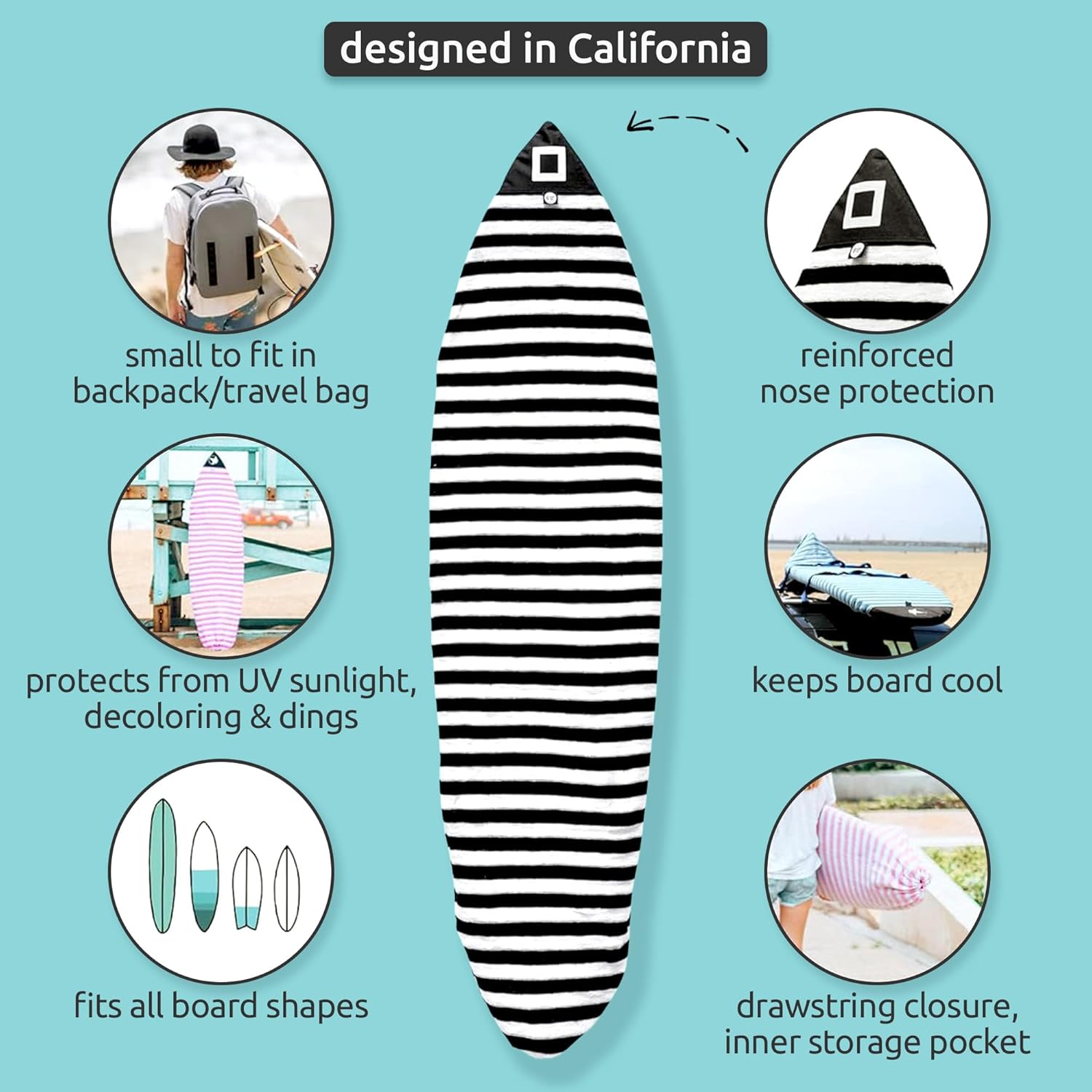 Surf Squared Surfboard Sock Cover - Lightweight Protective Bag for Shortboard & Longboard | Surfing Accessories