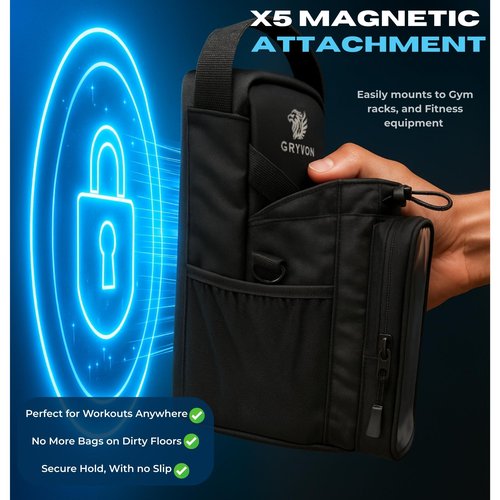 Magnetic Gym Bag for Men and Women | Touchscreen Pocket, Small Gym Bag with Water Bottle Holder, Magnetic Sling Pouches, 5X Strong Magnets, Crossbody Strap, Organizer for workout Accessories