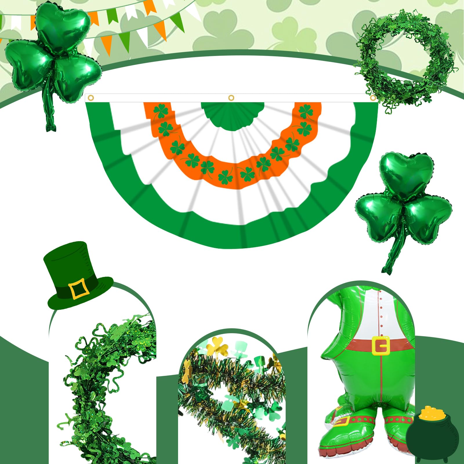 St. Patrick's Day Golf Cart Decorations Kit, St. Patrick Parade Car Decorations, Parade Car Accessories with Shamrock Garland, St Patricks Day Accessories