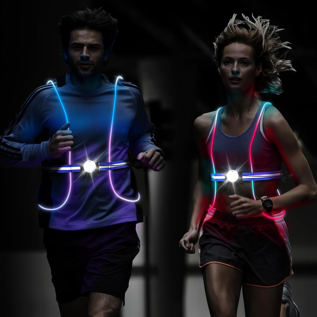 Skiennix LED Reflective Running Vest - USB Rechargeable Safety Lights for Men & Women | 3 Modes, 7 Colors