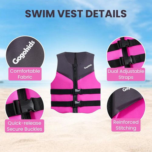Gogokids Youth Swim Vest - Soft 3D Fabric Jacket for Kids & Teens | Adjustable Straps, Lightweight Float for 50-90 lbs & 75-125 lbs