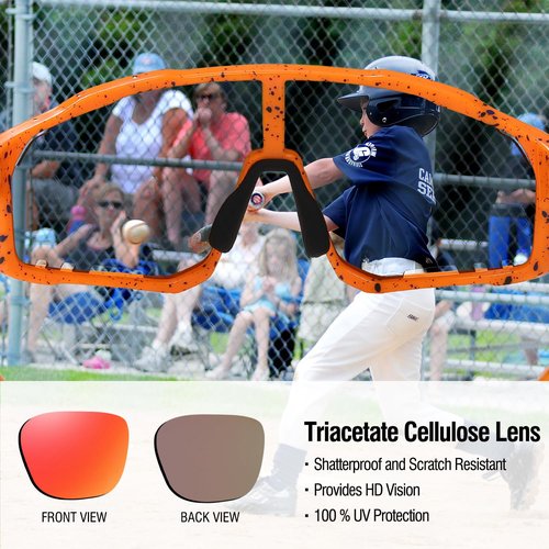 DUCO Kids Sunglasses Youth Baseball UV400 Polarized Sports Lightweight Tennis Running Cycling Glasses for Boys Girls 6-12 Age DK328 (Orange)