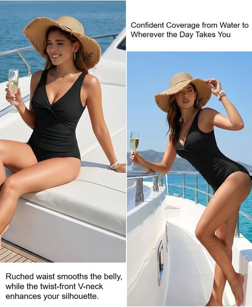 Holipick Tummy Control One Piece Swimsuit - Push-Up Full Coverage Slimming Bathing Suit