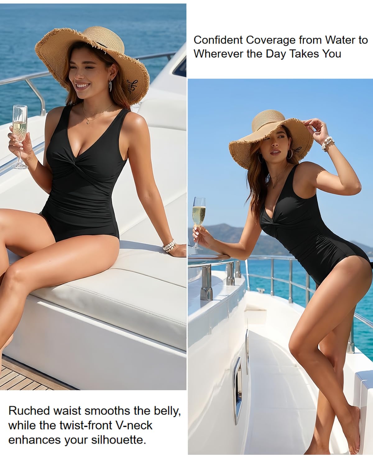Holipick Black Plus Size Women Tummy Control One Piece Swimsuit - Push Up Bathing Suit Full Coverage Slimming Swimwear 20 Plus (US 20W)