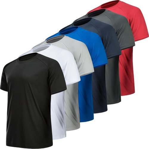 MLYENX Men's Workout Shirts - Quick Dry Moisture-Wicking Athletic T-Shirts | 7 Pack