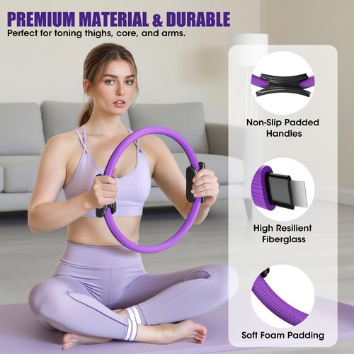 ROSAPOAR Pilates Kit - 14" Pilates Essentials Kit for Women, Pilates Ring Set - Magic Circle with 9'' Yoga Ball for Home Workouts, Toning & Core Sculpting Pilates Equipment - Purple