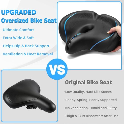 CDYWD Oversized Bike Seat - Extra Wide Comfort Cushion for Men & Women | Soft Padded Replacement Saddle for Peloton, Cruiser, Ebike
