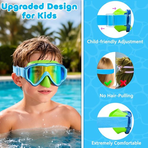 MOMUSE Kids Swim Goggles - Soft Fabric Strap, 3D No-Leak Design, UV Protection | Ages 3-14