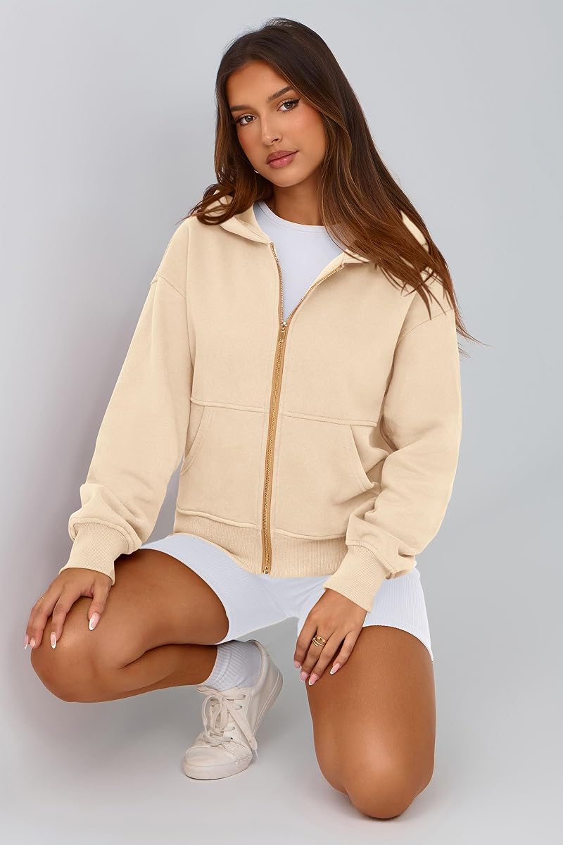 Apricot Small Zip Up Hoodie for Women - Fleece-L lined Sweatshirt, Pockets