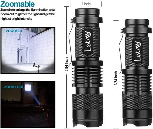 LETMY Tactical Flashlight - Super Bright LED Mini Flashlights with Zoom & Waterproof Design | 3 Modes, 2 Pack
