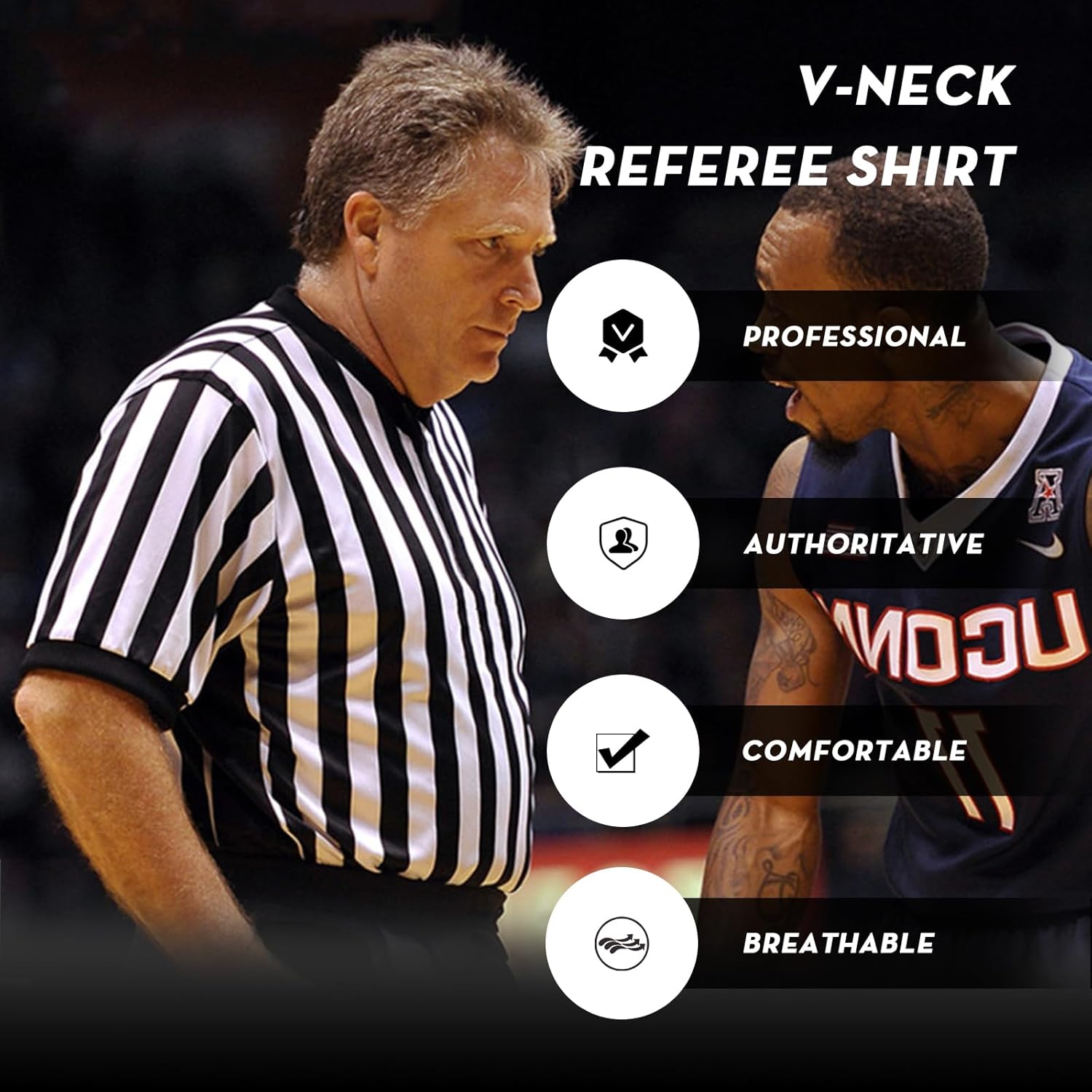 Skiennix Men’s Referee Shirt - V-Neck Official Umpire Jersey for Basketball & Football | Unisex Halloween Costume